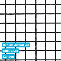 Антидроновая сетка 40х40 6 мм капроновая черная безузловая